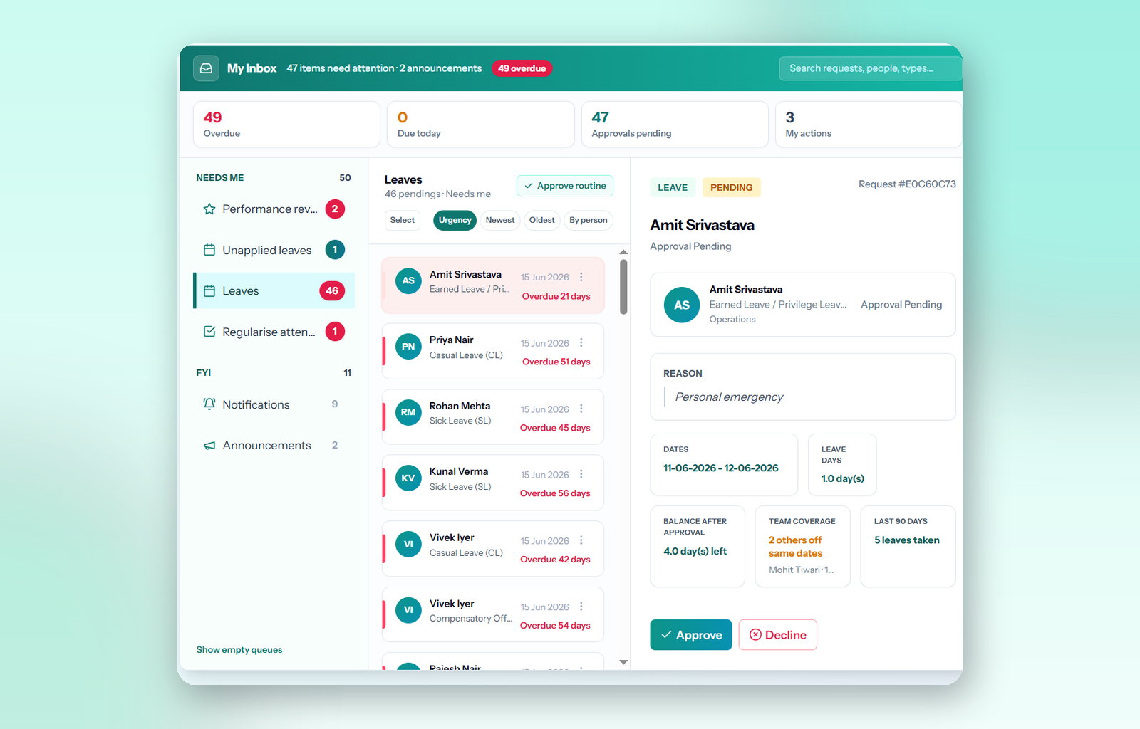 Smart Inbox with approval decision support